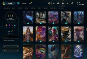 Conta bronze 1 com TODOS os champs e 146 Skins ( MAIN SUP ) - League of Legends LOL