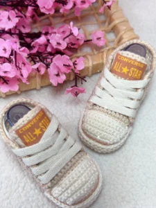 All Star de Crochê Bege Sola de Crochê - Artesanato e Personalizados
