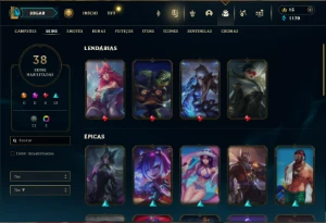 Ouro 1 com 75 Champs e 38 Skins + 2 Fragmentos - League of Legends LOL