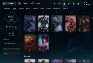 Conta diamante 4 com TODOS os champs e 290 Skins (Nivel 722) - League of Legends LOL