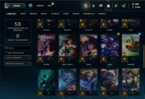 Mestre com 273 PDL ( 36 Champs e 7 Skins + 10 Fragmentos ) - League of Legends LOL