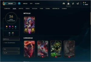 Conta ouro 2 com 100 champs e 36 skins + 5 Espolios - League of Legends LOL