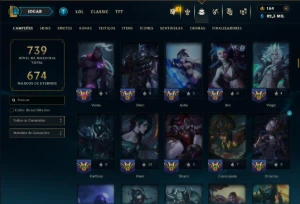 Ouro 1 com TODOS os Champs e 256 Skins +11 Prestigios - League of Legends LOL