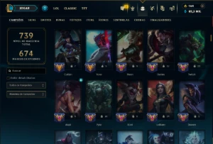 Ouro 1 com TODOS os Champs e 256 Skins +11 Prestigios - League of Legends LOL