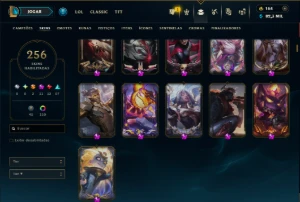Ouro 1 com TODOS os Champs e 256 Skins +11 Prestigios - League of Legends LOL