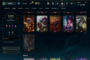 Ouro 1 com TODOS os champs e 392 Skins - League of Legends LOL