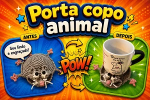 Porta copo rato de crochê