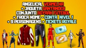 Conta Angelical Vermelha+Jaq. Santander+Nome+9 Person. - Free Fire