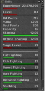 Vendo MS 114 ml 79 com itens full set/addon summoner - Tibia