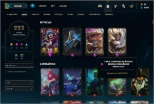Conta platina 4 com TODOS os champs e 223 skins - League of Legends LOL