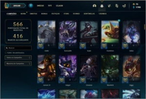 Conta platina 4 com TODOS os champs e 223 skins - League of Legends LOL