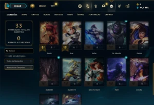 Conta Mestre com 27 Champs e 21 Fragmentos de skins - League of Legends LOL
