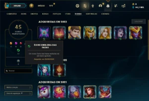 Conta Mestre com 27 Champs e 21 Fragmentos de skins - League of Legends LOL