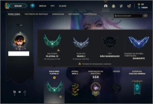 Conta Platina 4 com 157 Champs e 163 Skins + 6 Vitoriosas - League of Legends LOL