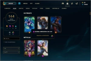Conta Platina 4 com 157 Champs e 163 Skins + 6 Vitoriosas - League of Legends LOL
