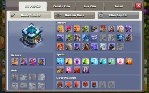 CV 13 / 1800 gemas / 6 construtores / 7 skins - Clash of Clans