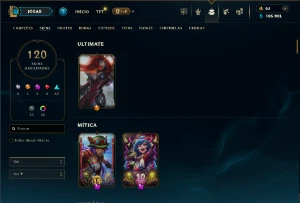 Platina 4 com TODOS os champs e 121 Skins ( MID / JG / TOP ) - League of Legends LOL