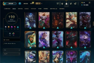 Platina 4 com TODOS os champs e 121 Skins ( MID / JG / TOP ) - League of Legends LOL