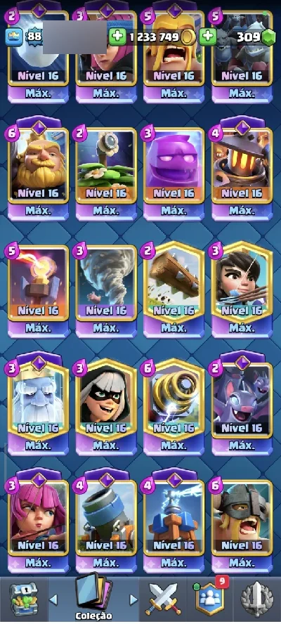 Clash Royale full nv89 todos as evo e todos os heróis