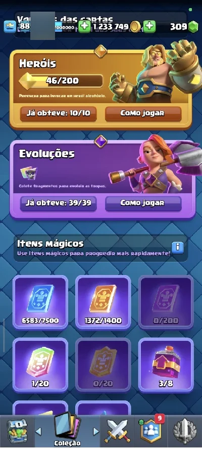 Clash Royale full nv89 todos as evo e todos os heróis