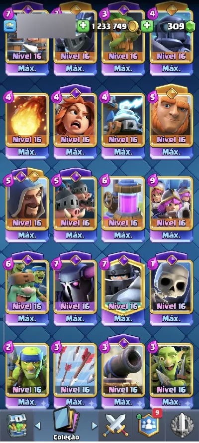 Clash Royale full nv89 todos as evo e todos os heróis