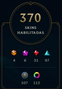 PLAT IV, 356 skins, 4 míticas, 4 ultimate , 30 lendárias e + - League of Legends LOL