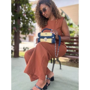 Bolsa de crochê com fio náutico e tela indiana - Artesanato e Personalizados