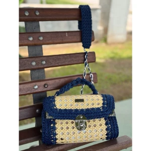 Bolsa de crochê com fio náutico e tela indiana - Artesanato e Personalizados