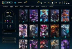 Conta Platina 3 com TODOS os champs e 256 Skins ( MONO ADC ) - League of Legends LOL