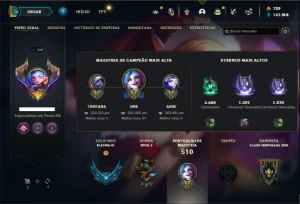 Conta Platina 3 com TODOS os champs e 256 Skins ( MONO ADC ) - League of Legends LOL