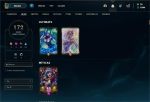 Conta prata 2 com TODOS os champ e 172 Skins + 500k de Diana - League of Legends LOL