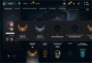 Conta ouro 3 com 150 Champs e 425 Skins + 5 Prestigios - League of Legends LOL