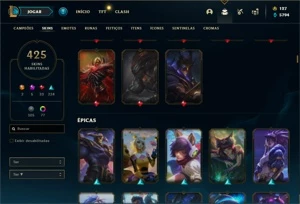 Conta ouro 3 com 150 Champs e 425 Skins + 5 Prestigios - League of Legends LOL
