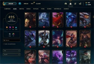 Conta ouro 3 com 150 Champs e 425 Skins + 5 Prestigios - League of Legends LOL