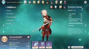Conta Genshin Impact AR 5 com Kazuha e Qiqi
