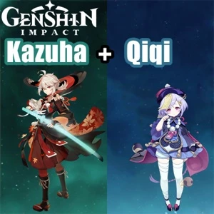 Conta Genshin Impact AR 5 com Kazuha e Qiqi