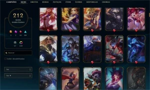 Conta LOL 212 Skins, todos os emotes disponiveis+Valorant - League of Legends