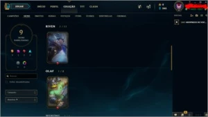 Conta League of legends Unranked Com SKINS tops LOL