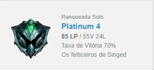 Conta Platina 4 70% Winrate - League of Legends LOL
