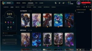Conta League of Legends - 949 skins, diamante 2 70% winrate LOL