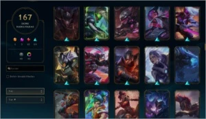 conta lvl 426 gold II 167 skins, prestigio yasuo e lucian - League of Legends LOL