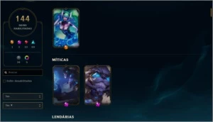 LoL ouro 2, 144 skins - League of Legends