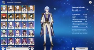 Conta Genshin Impact - Diluc C6, Ayaka, Ayato, Shenhe e +