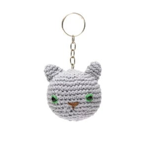 Chaveiro Cabeça de Gato Cinza em Amigurumi - Artesanato e Personalizados