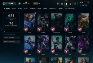 Platina 3 com TODOS os Champs e 131 Skins ( ADC / SUP ) - League of Legends LOL