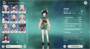 conta genshin impact com venti, diluc, + 2 armas 5 estrelas