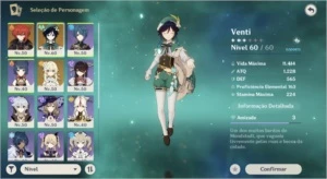 conta genshin impact com venti, diluc, + 2 armas 5 estrelas