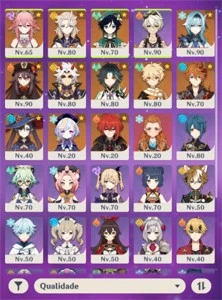 CONTA AR 55 + 12 PERSONAGENS T5 + 3 CONSTELAÇOES T5 + 5 ARMA - Genshin Impact