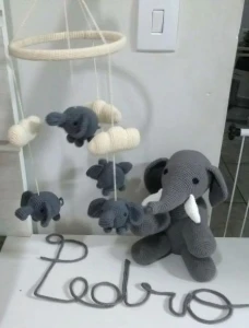 Mobile de Croche Elefante e Nuvem - Artesanato e Personalizados