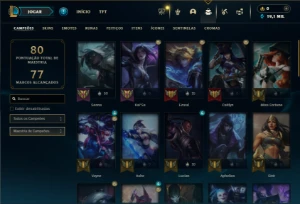 Platina 4 com 50 Champs e 18 Skins + 27 Espolios - League of Legends LOL